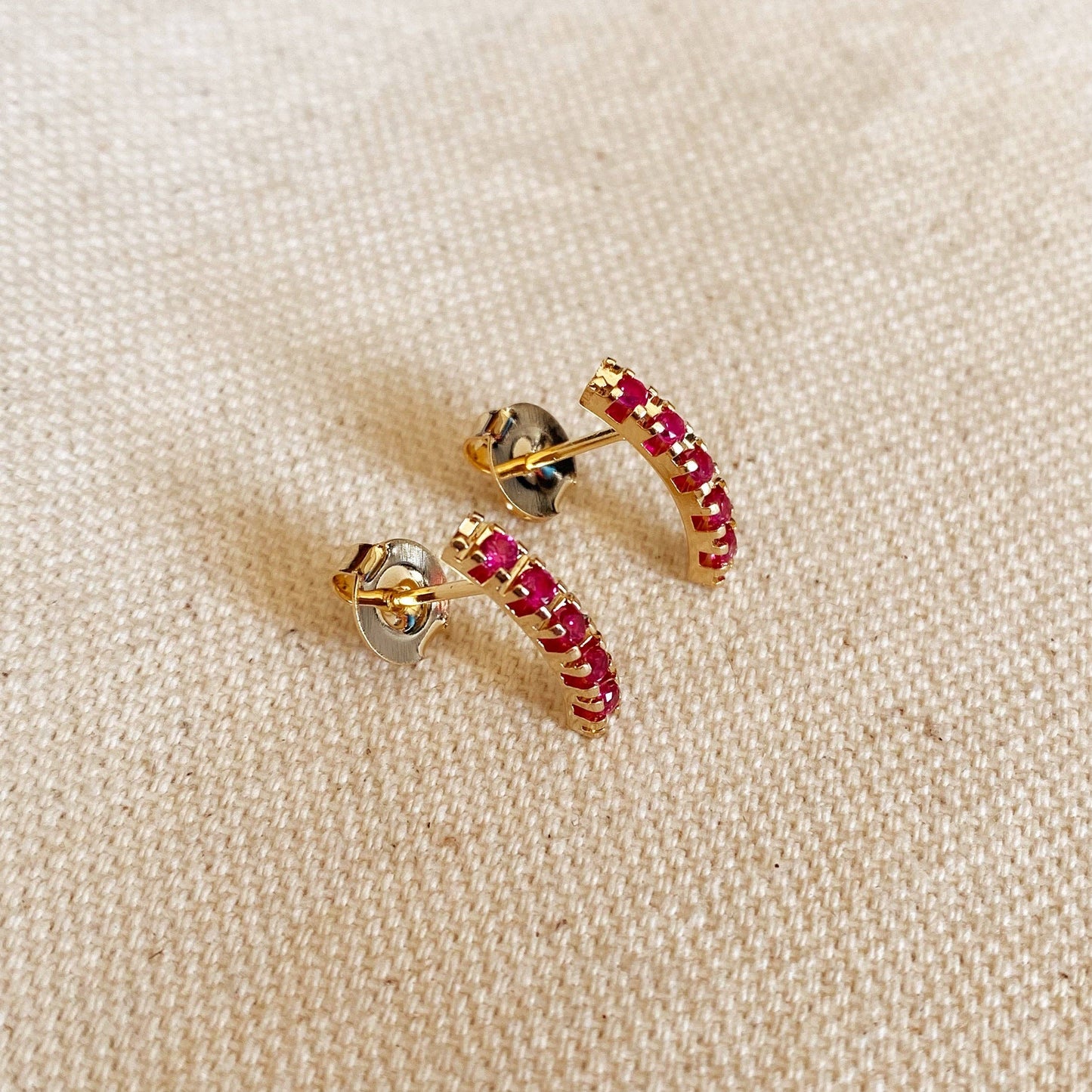 Curved Bar Fuchsia Crystal Stud Earrings