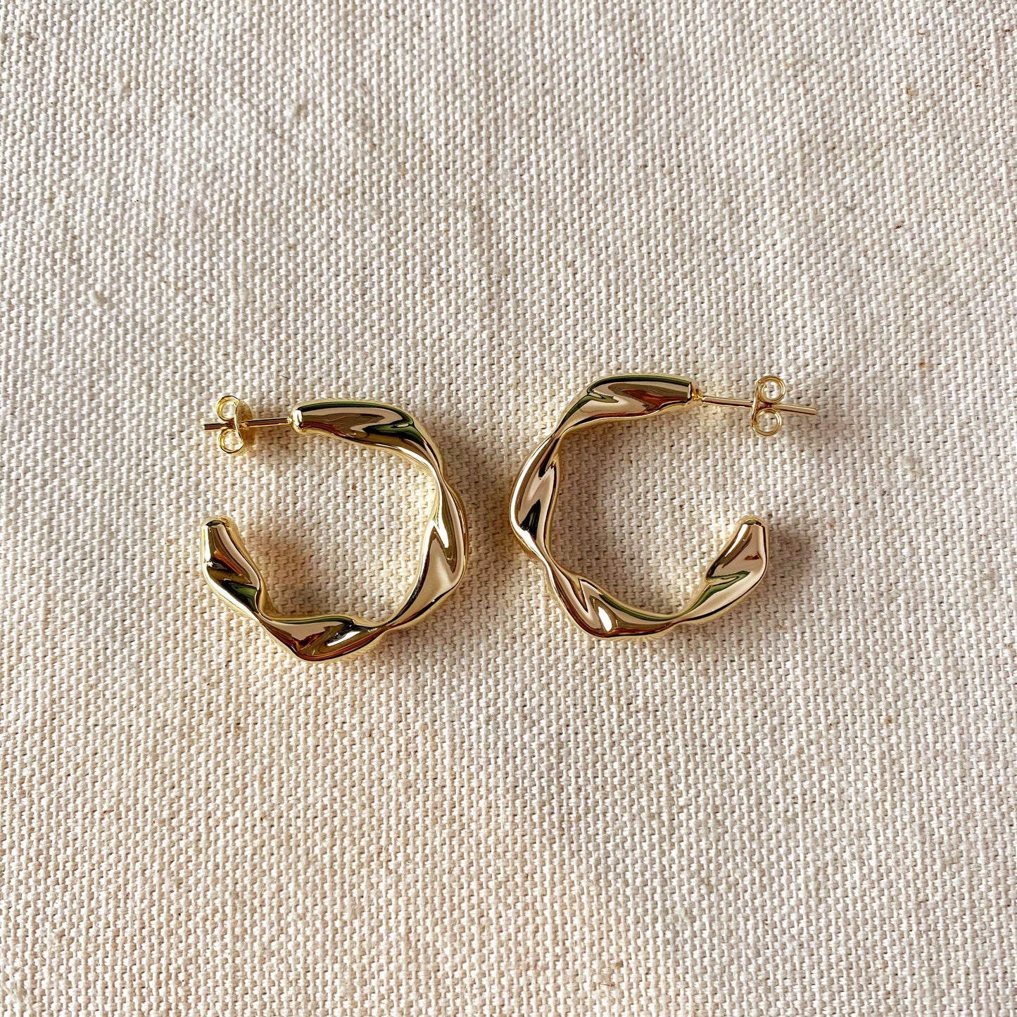 18k Gold Filled Crimped Hoop Earrings
