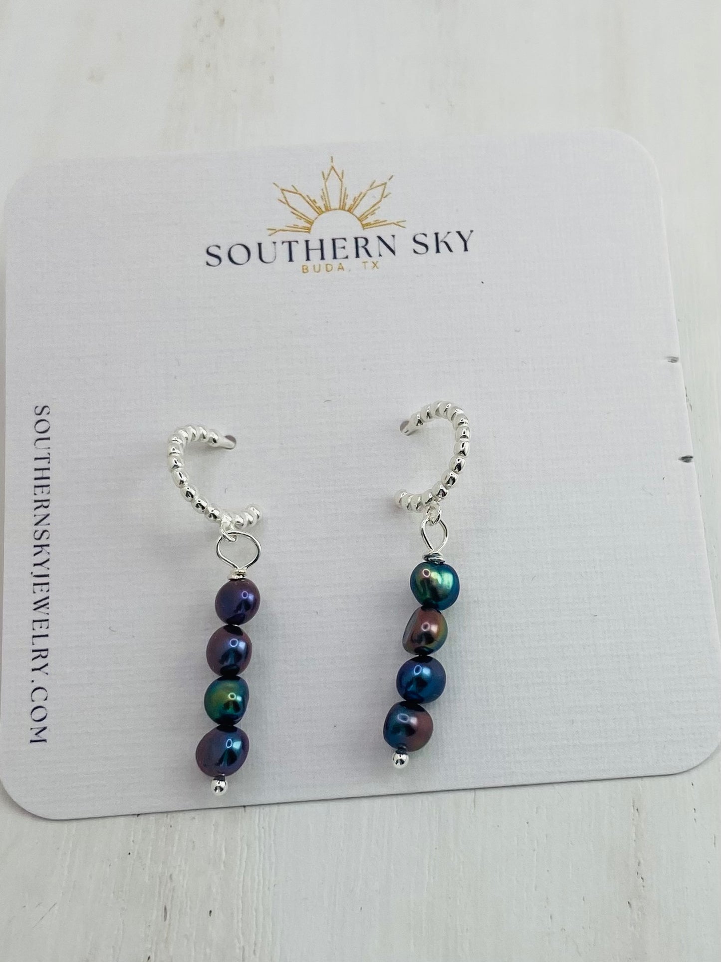 Earrings Silver Hoops 4 Freshwater Pearls Peacock