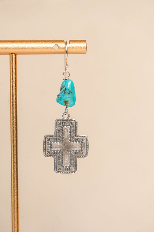 Earrings Sterling Silver Cross and Turquoise
