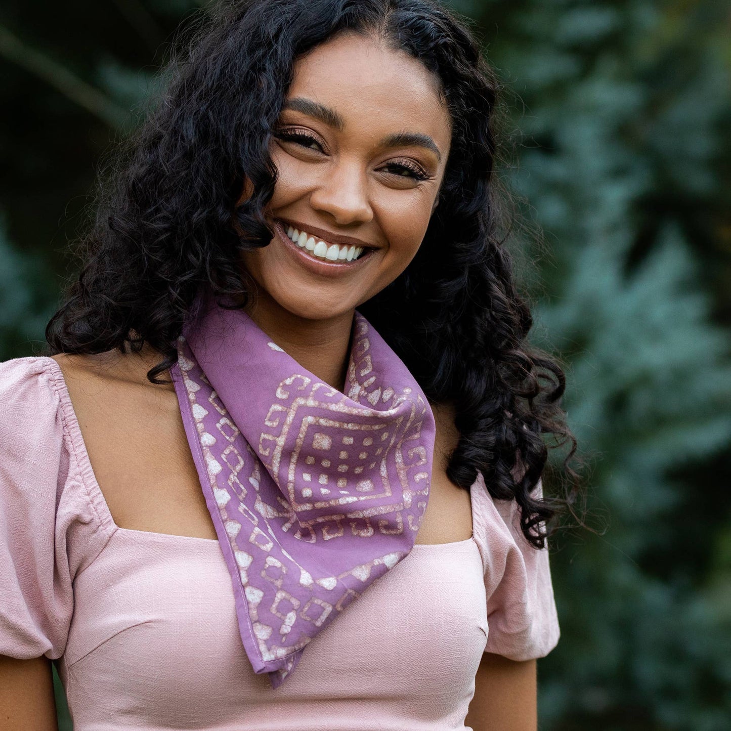 Block Printed Bandana - Mauve Pink Geometric Diamond Print