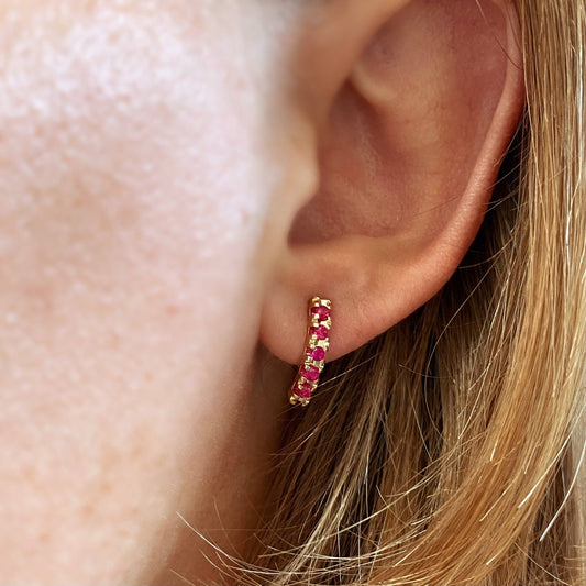 Curved Bar Fuchsia Crystal Stud Earrings