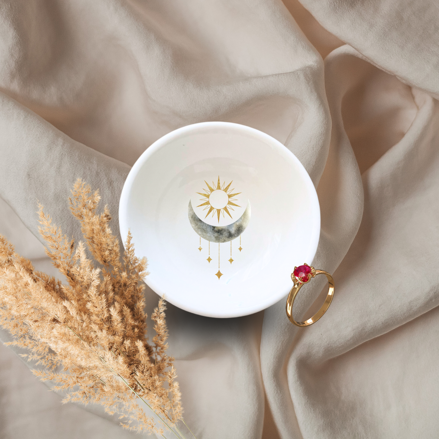 Golden Sun Moon Trinket Dish