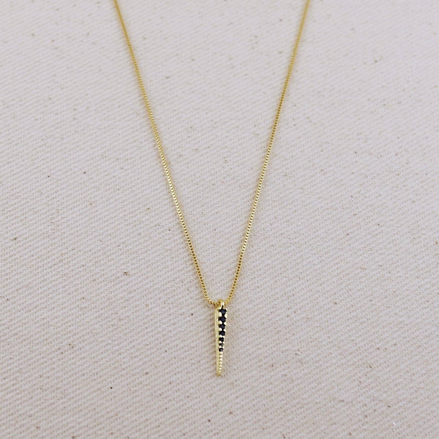 Delta 18k Gold Filled Black CZ Spear Necklace