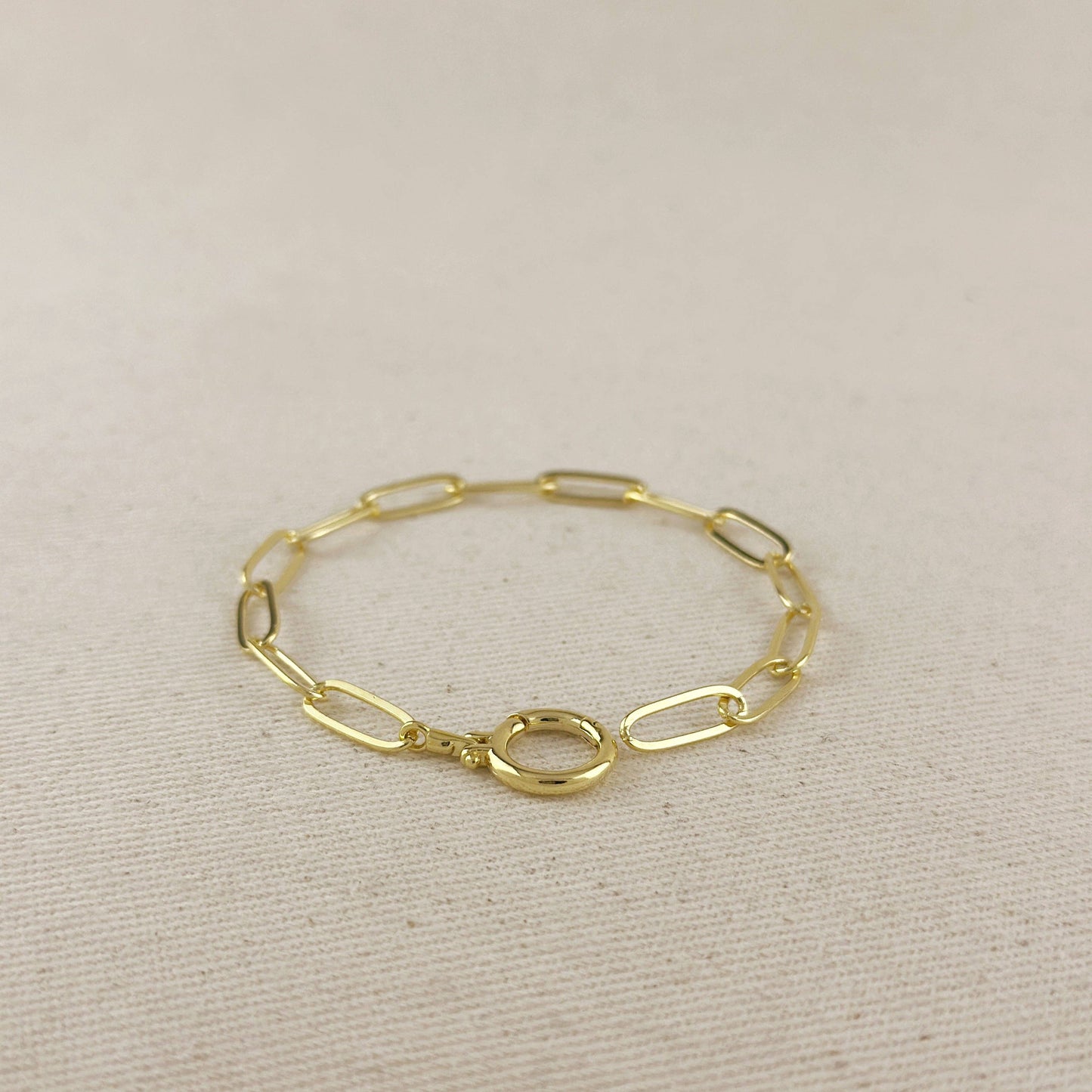 Paperclip Chain With Round Clicker Clasp Bracelet