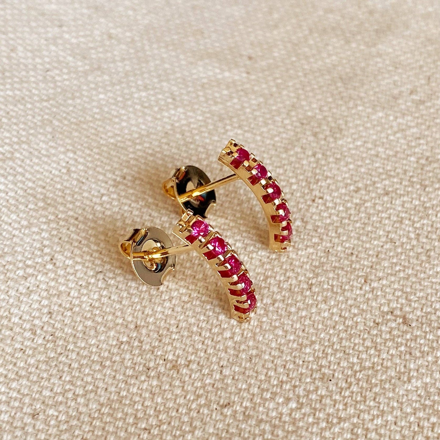 Curved Bar Fuchsia Crystal Stud Earrings