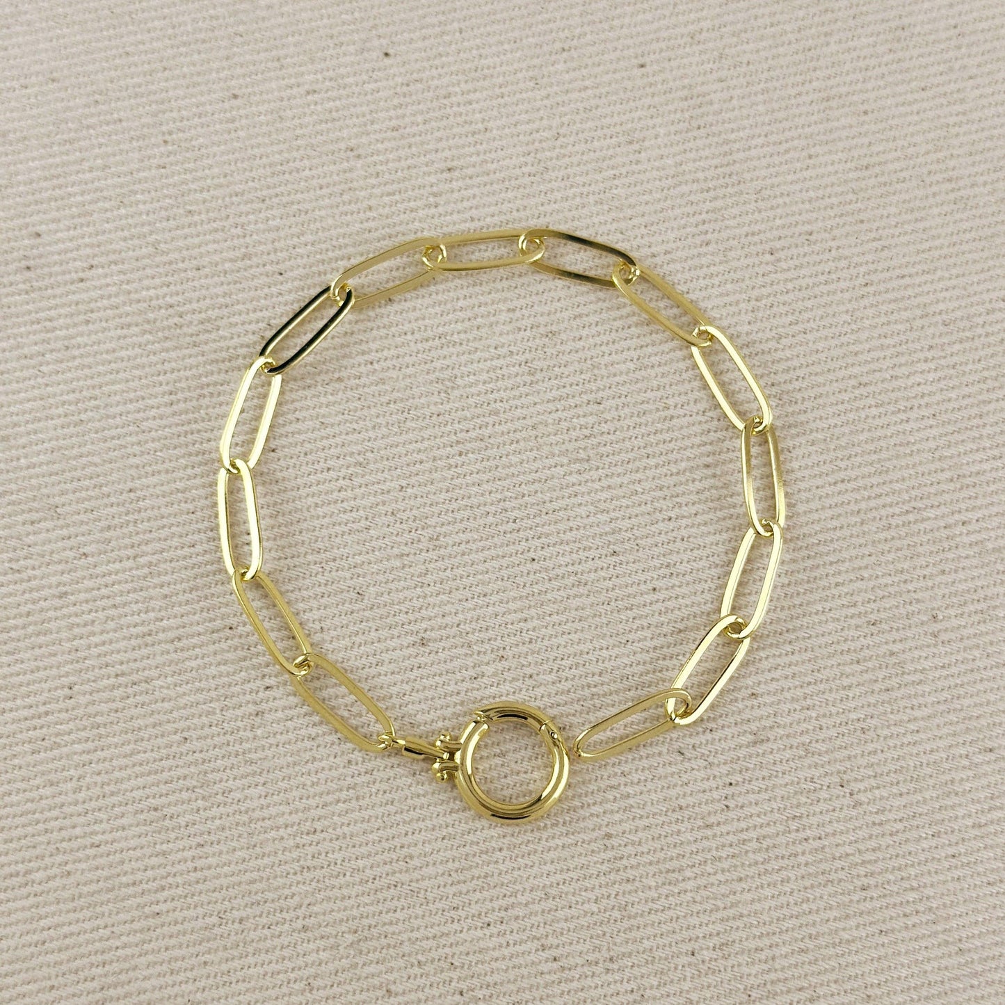 Paperclip Chain With Round Clicker Clasp Bracelet