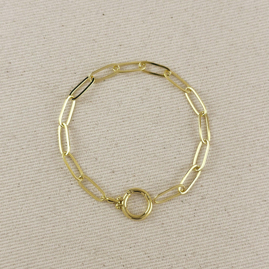 Paperclip Chain With Round Clicker Clasp Bracelet