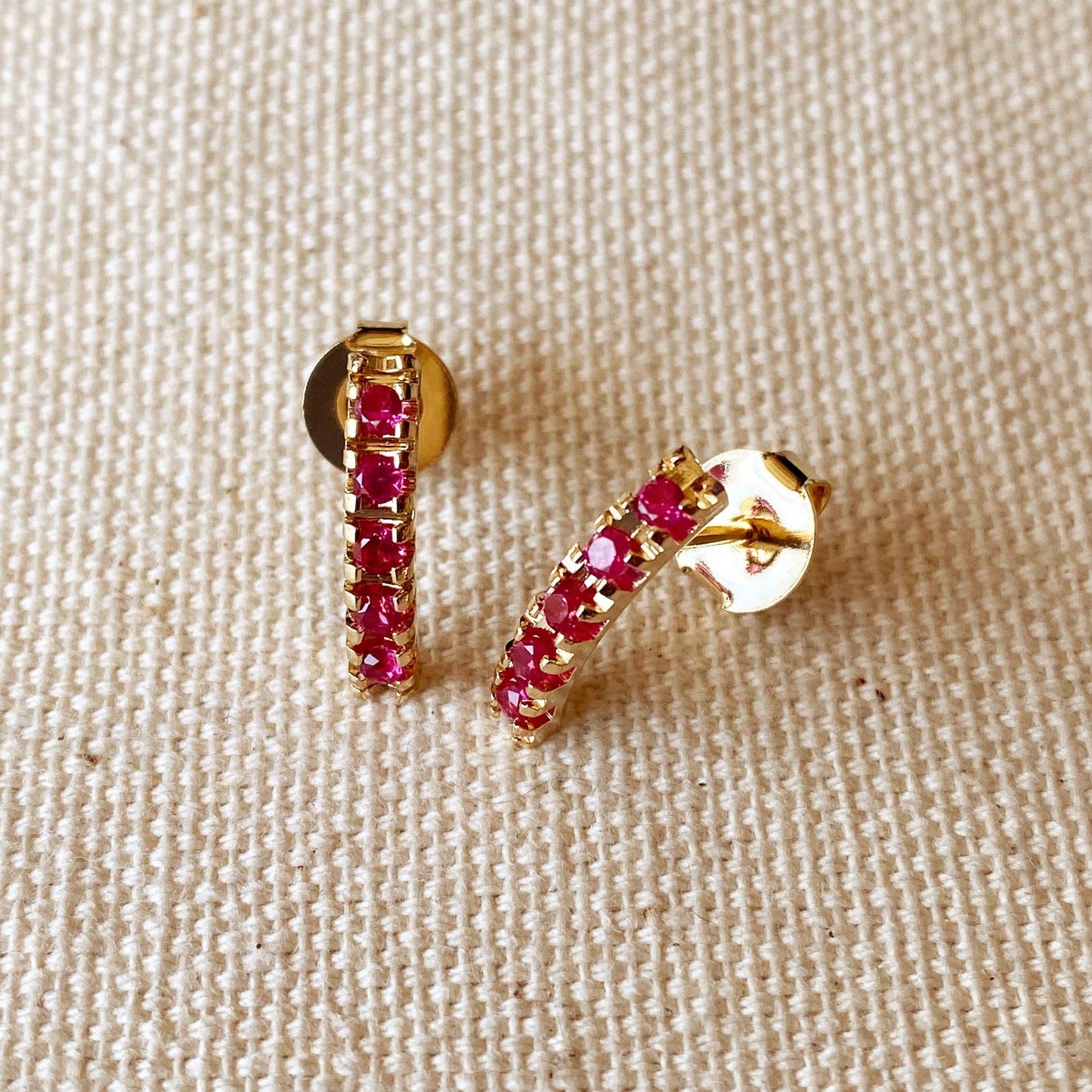 Curved Bar Fuchsia Crystal Stud Earrings