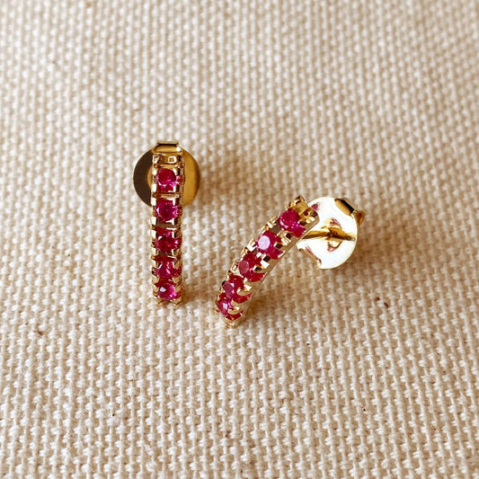 Curved Bar Fuchsia Crystal Stud Earrings