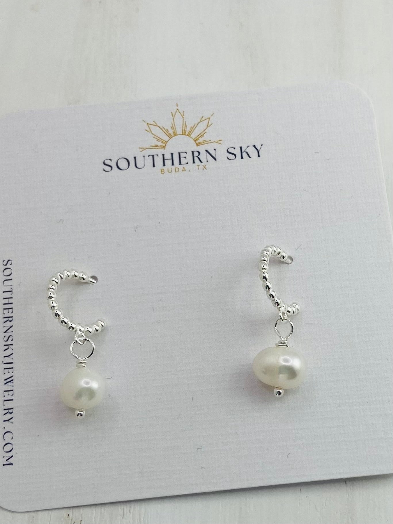 Earrings Silver Hoops Freshwater Pearl Drops White