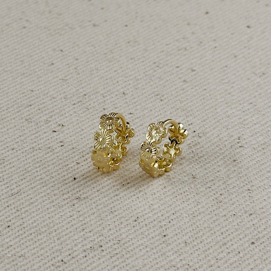18k Gold Filled Flower Huggies Earrings