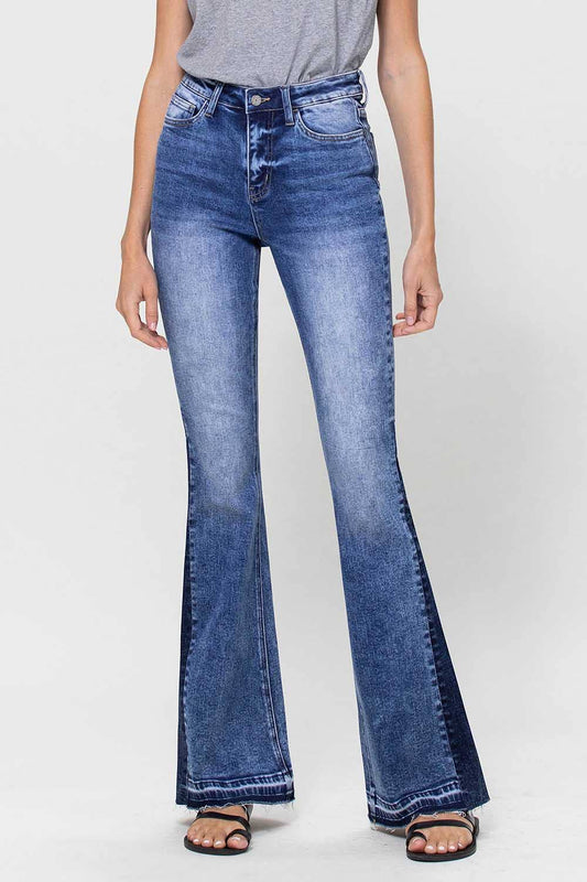 HIGH RISE CONTRAST PANEL FLARE JEANS V2527