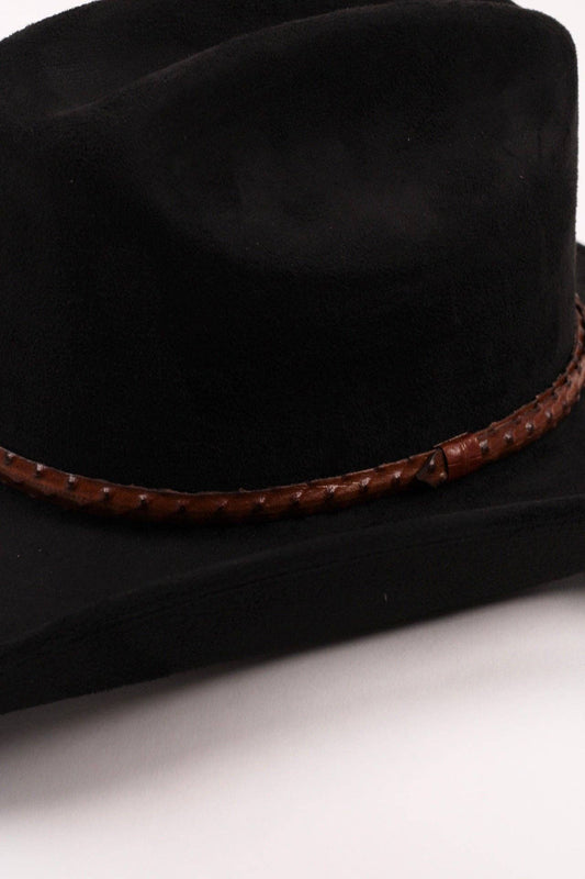 Leather Ostrich Hat Band- Caramel