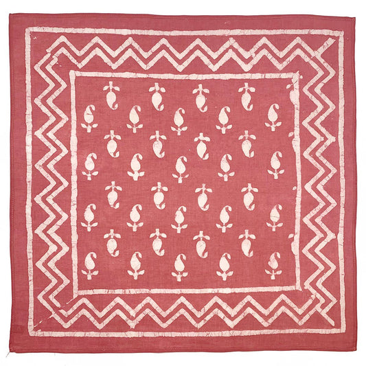 Block Printed Bandana - Light Red Floral and Chevron