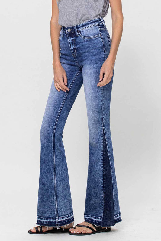 HIGH RISE CONTRAST PANEL FLARE JEANS V2527