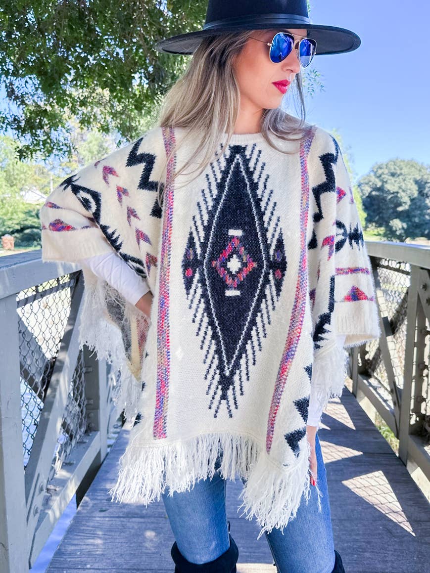 Aztec Knit Poncho