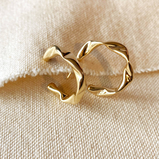 18k Gold Filled Crimped Hoop Earrings