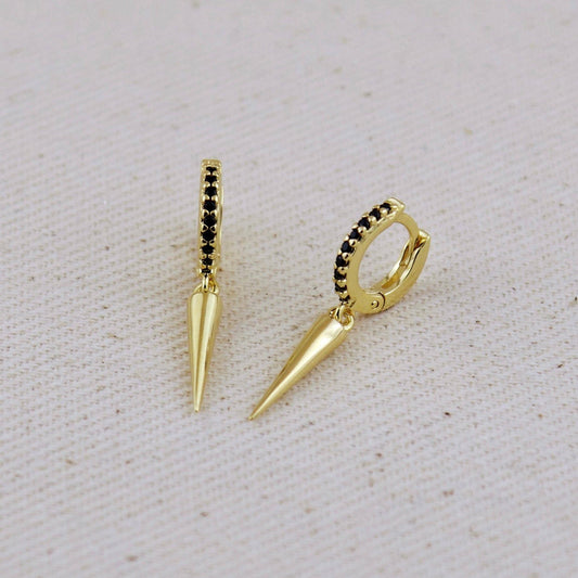 Delta Earrings 18k Gold Filled Black CZ Pave