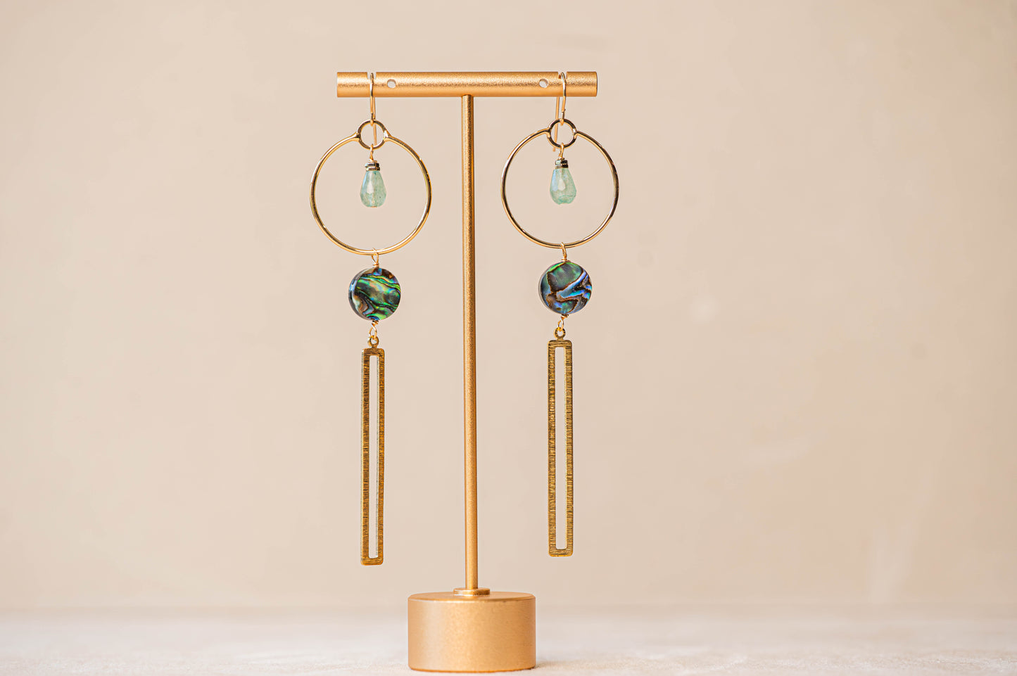 Earrings Abalone Chalcedony - Brass
