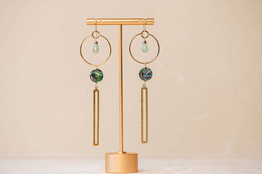 Earrings Abalone Chalcedony - Brass