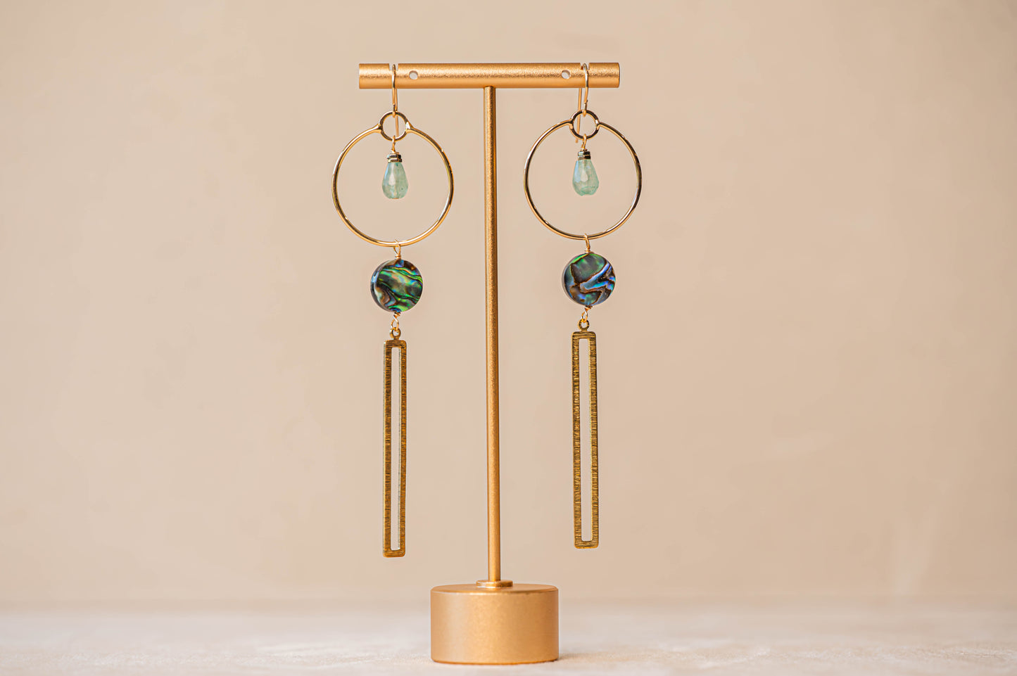 Earrings Abalone Chalcedony - Brass