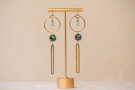 Earrings Abalone Chalcedony - Brass