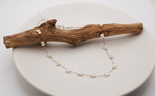 Necklace Double Stack Pearls on Silk