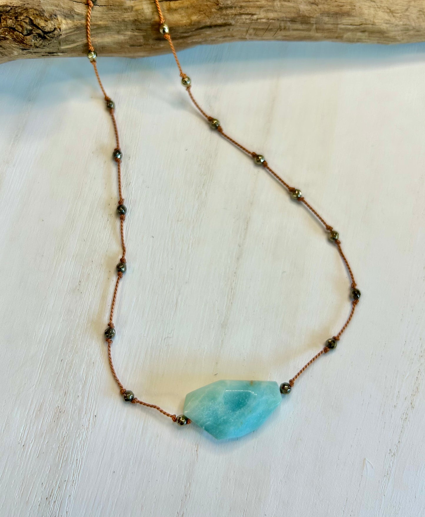 Necklace Silk Pearls with Larimar