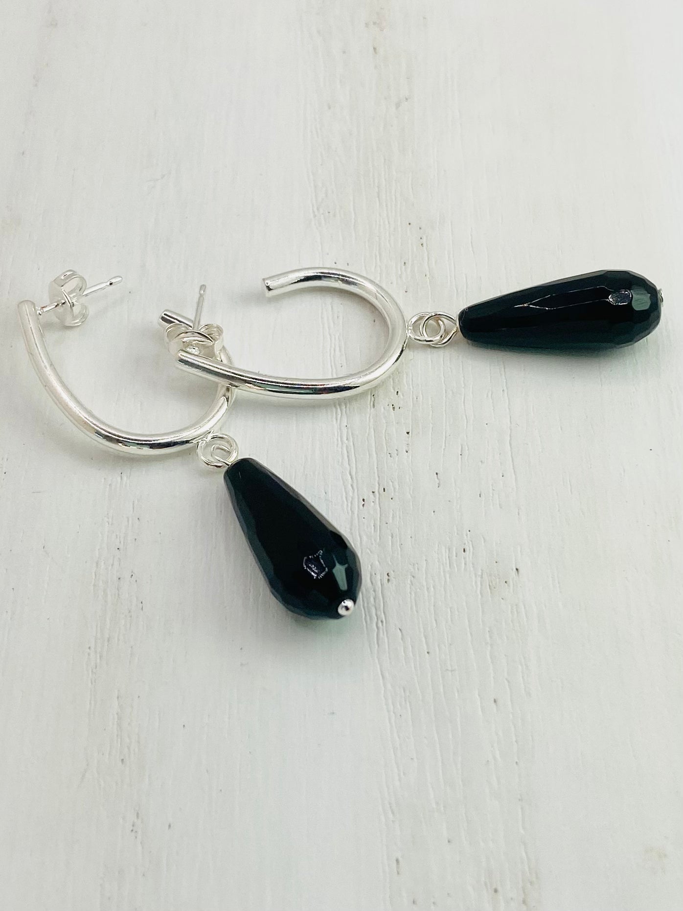 Earrings- silver plated hoop drops