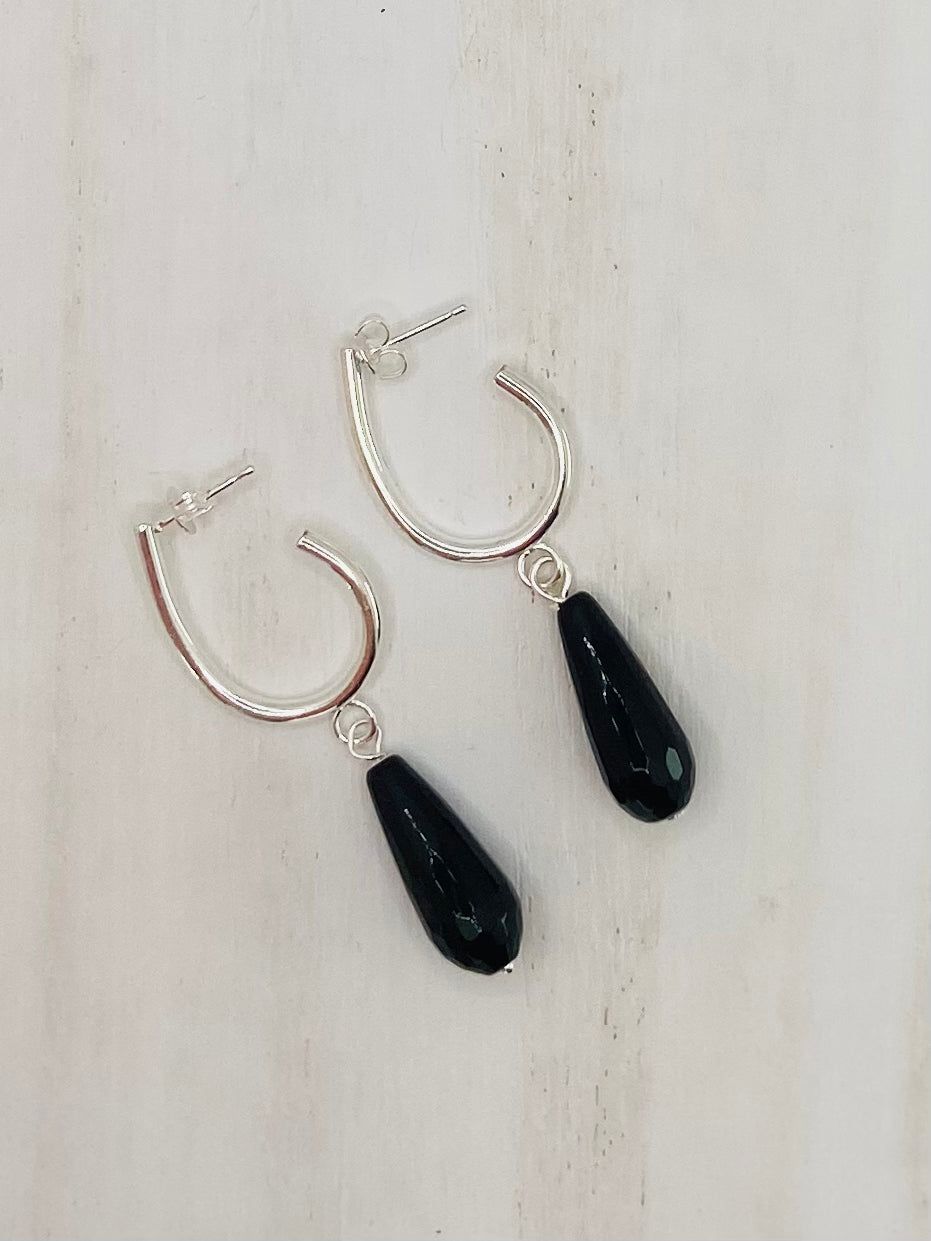 Earrings- silver plated hoop drops