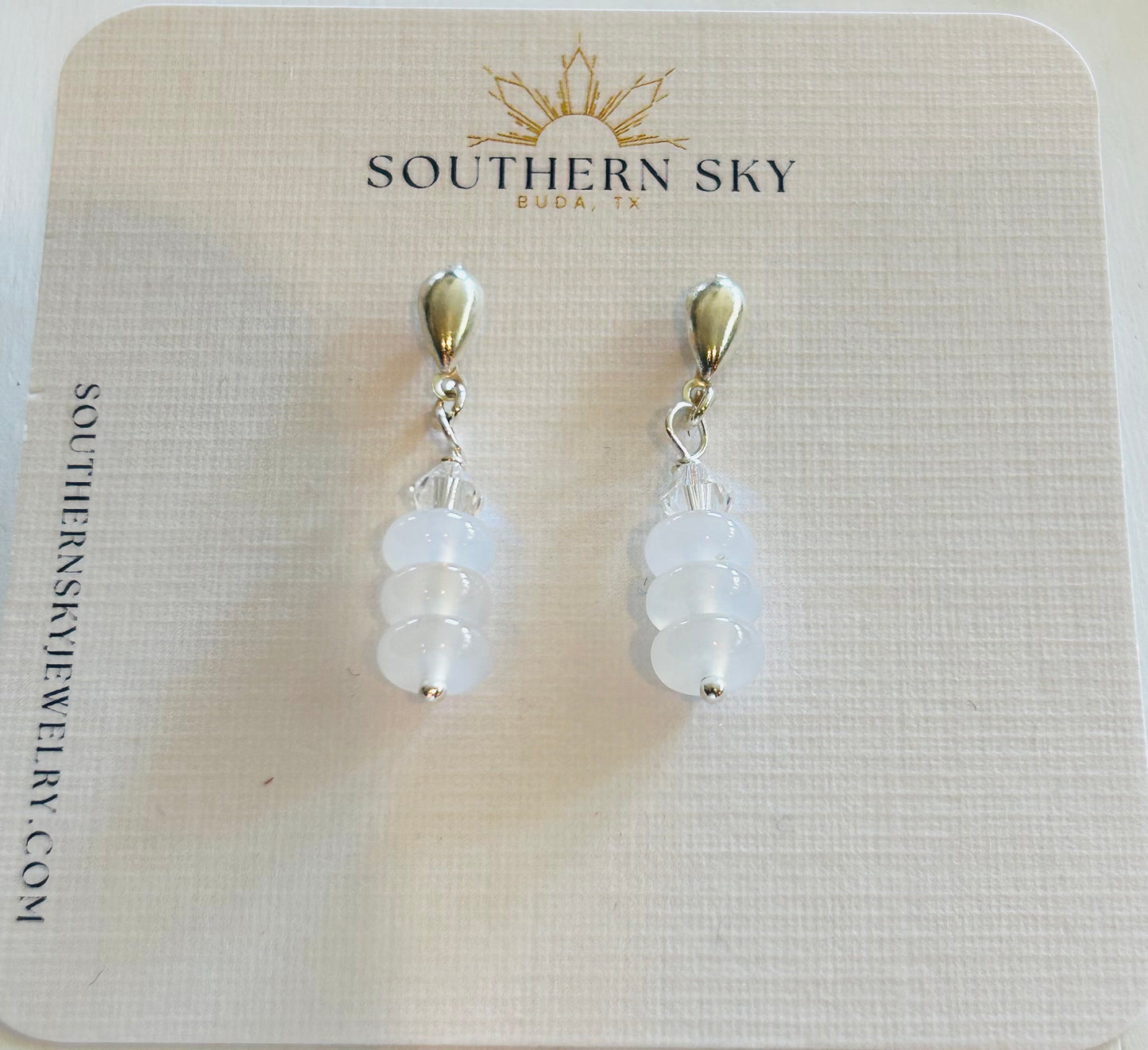 Earrings Silver Plated White Agate