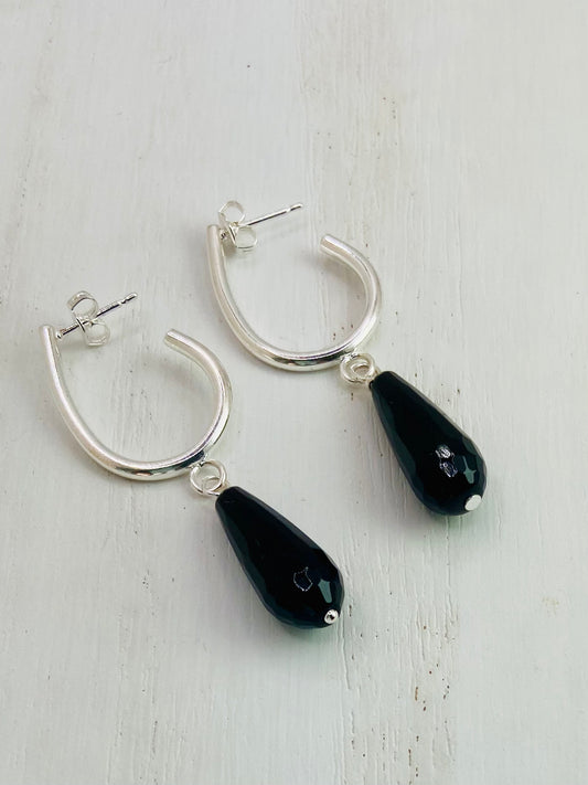 Earrings- silver plated hoop drops