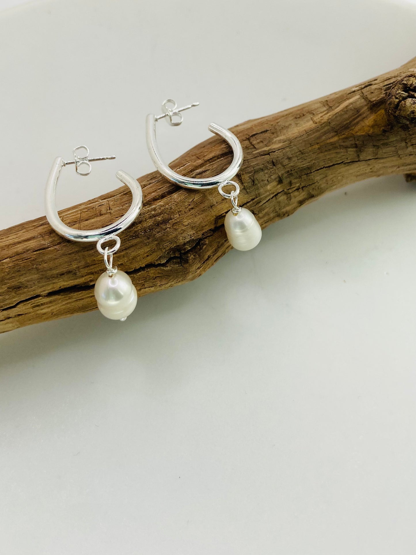 Earrings- silver plated hoop drops