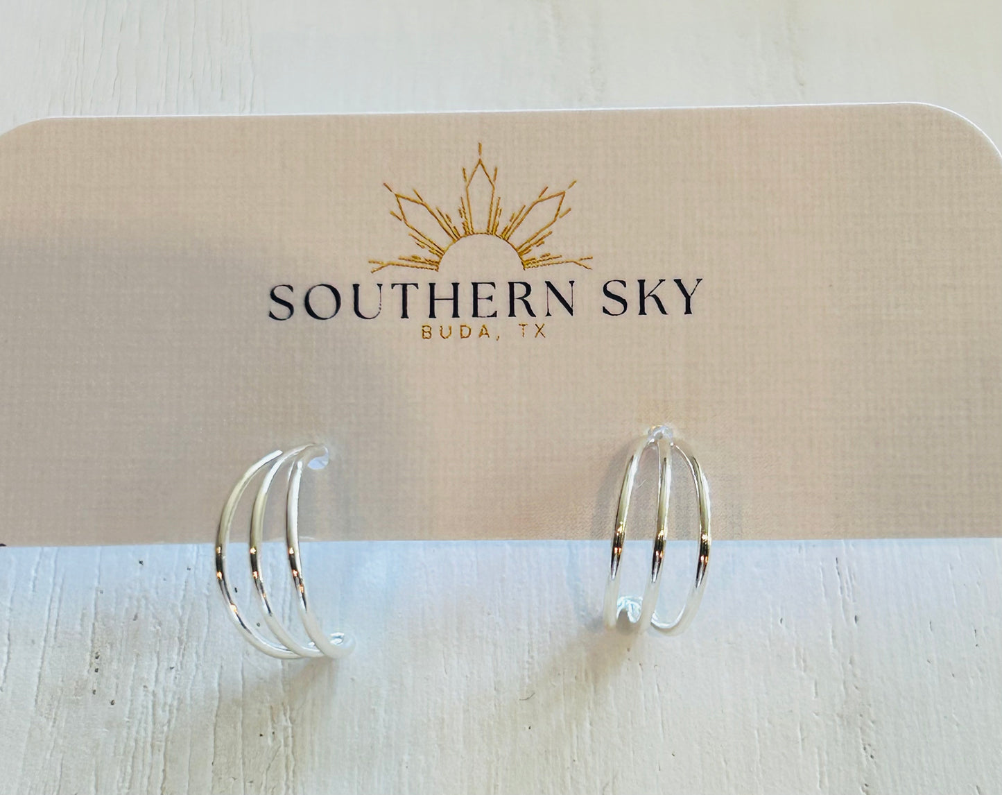 Earrings Silver Three Wind Hoops