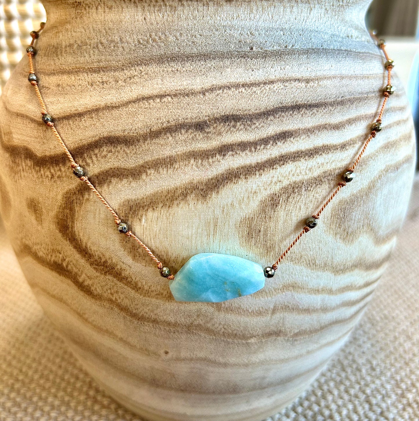 Necklace Silk Pearls with Larimar