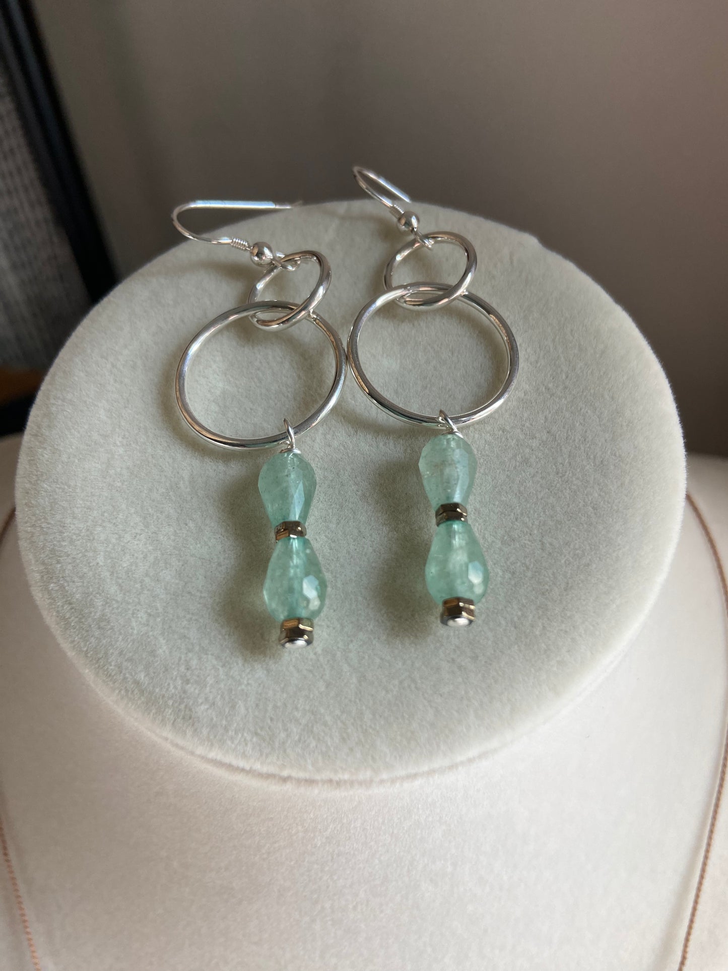 Green chalcedony geometric earrings