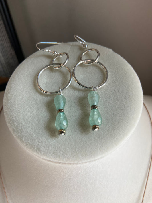 Green chalcedony geometric earrings