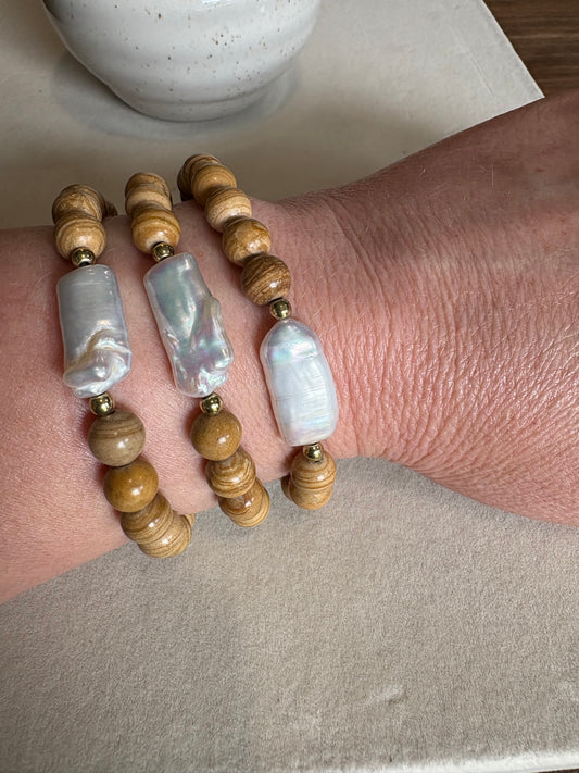 Sunset Ride- Bracelet Jasper & Baroque Pearl
