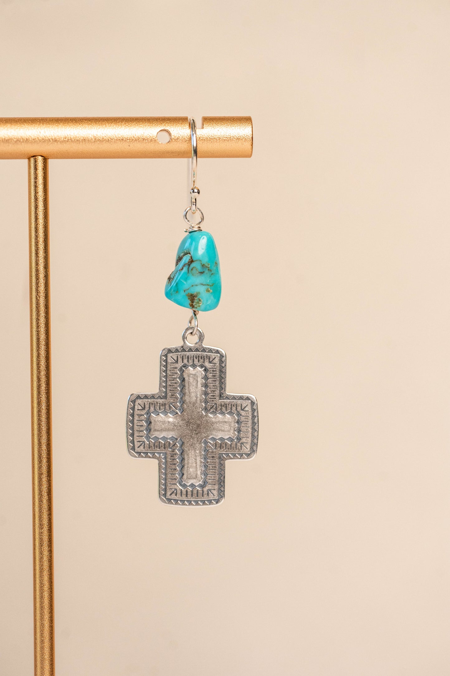 Earrings Sterling Silver Cross and Turquoise