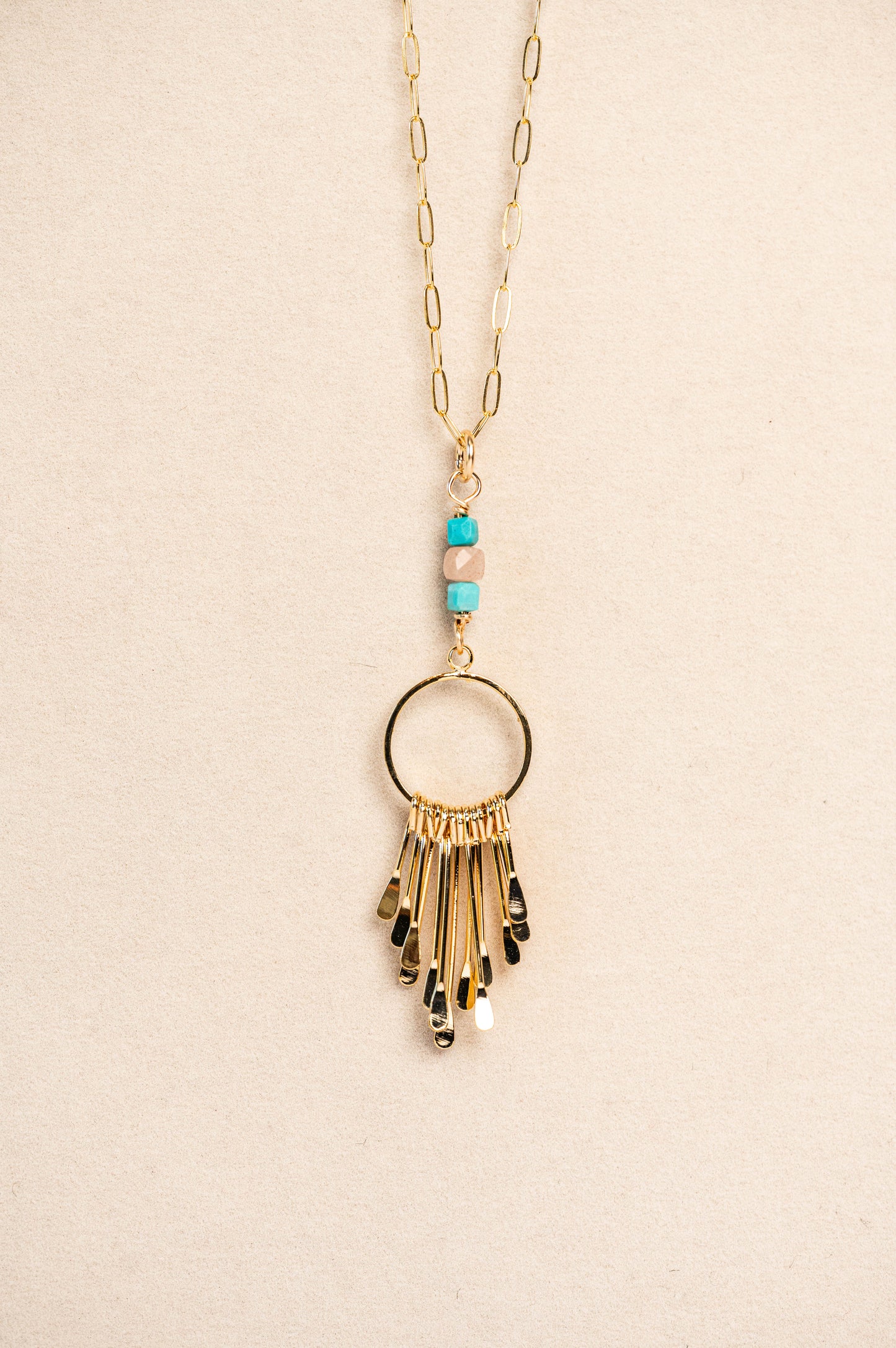 Necklace Turquoise Gold Fringe 14K Chain