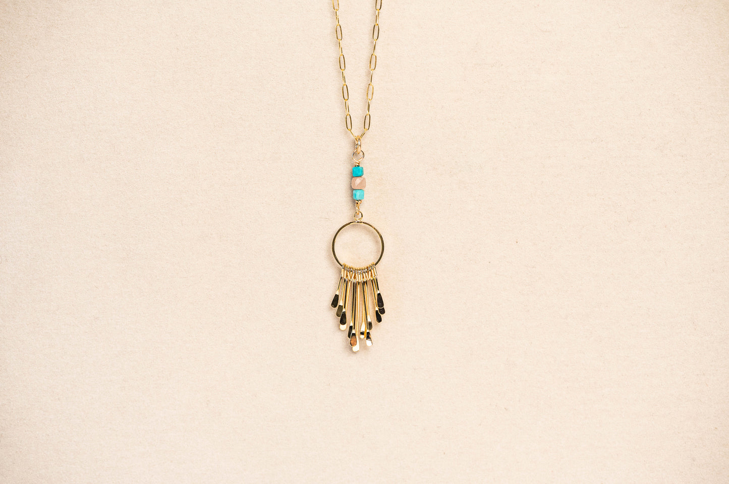 Necklace Turquoise Gold Fringe 14K Chain