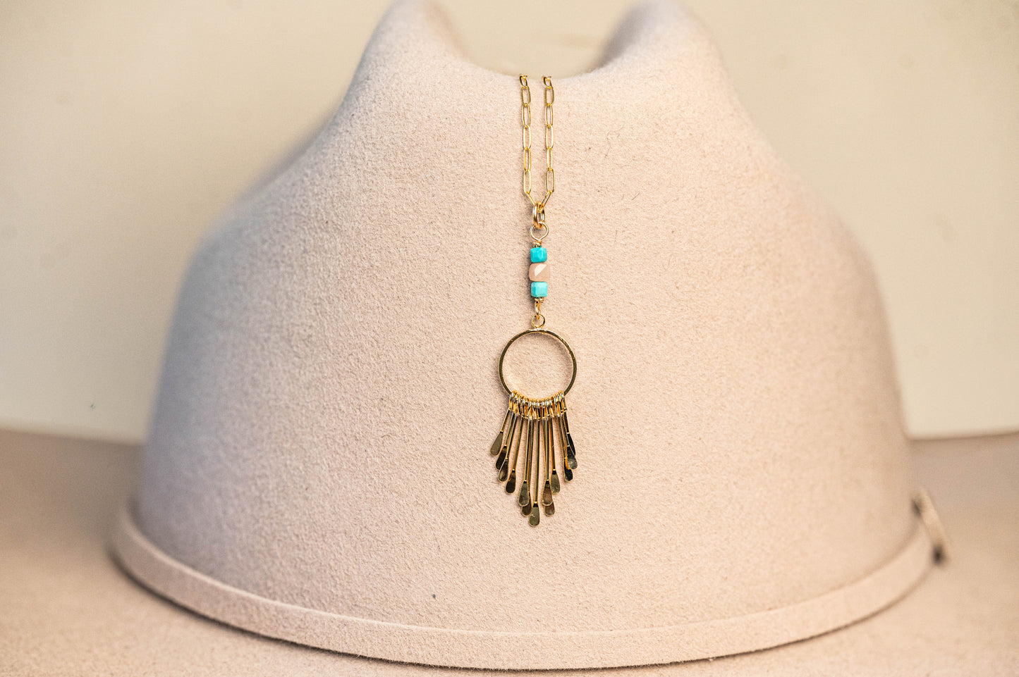 Necklace Turquoise Gold Fringe 14K Chain