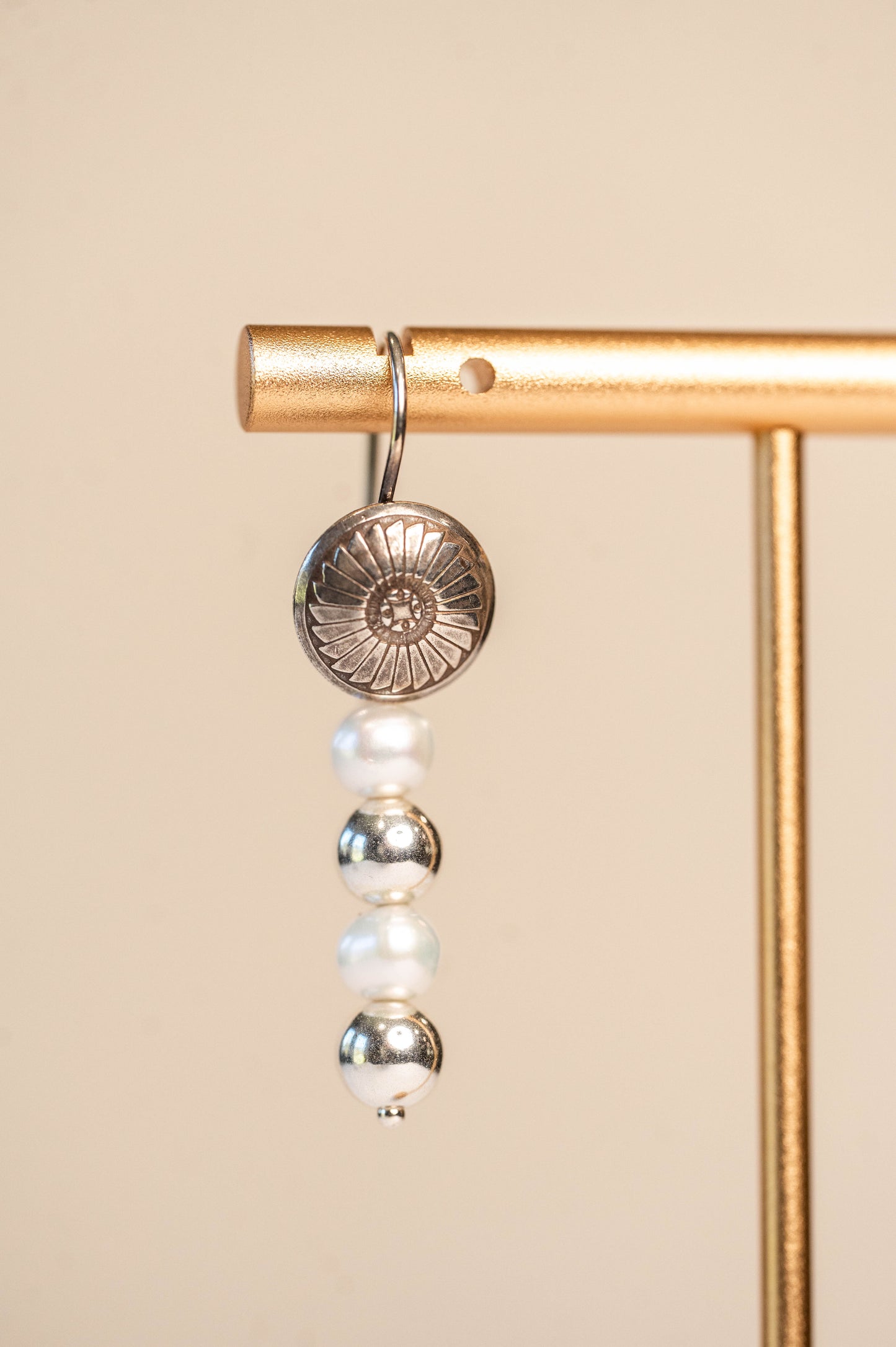 Earrings Antiqued Concho with Pearls and Silver