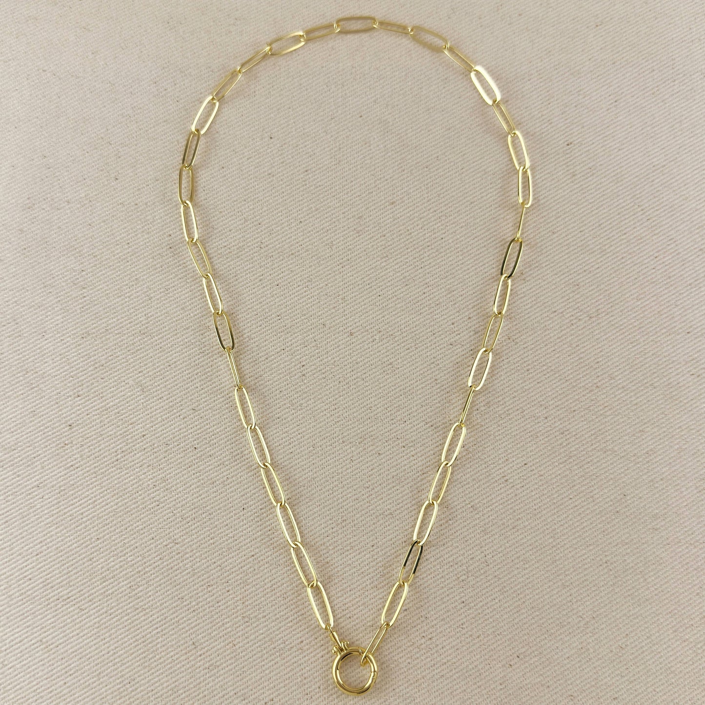 Paperclip Chain With Round Clicker Clasp Necklace