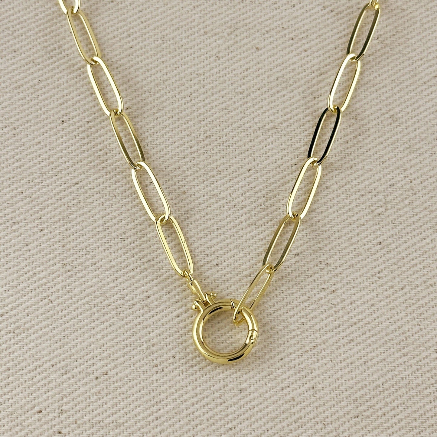 Paperclip Chain With Round Clicker Clasp Necklace