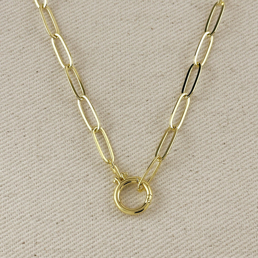Paperclip Chain With Round Clicker Clasp Necklace