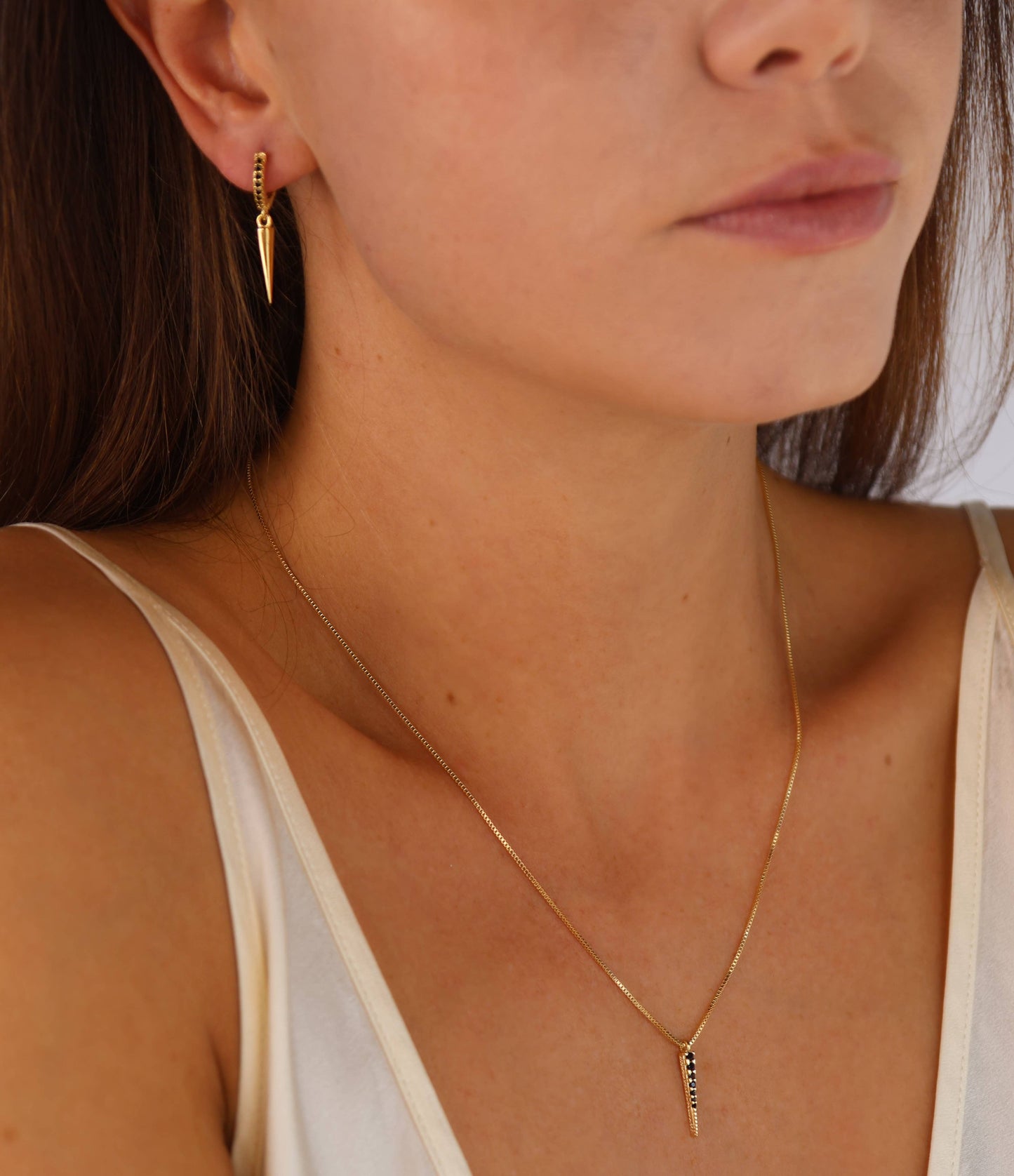 Delta 18k Gold Filled Black CZ Spear Necklace