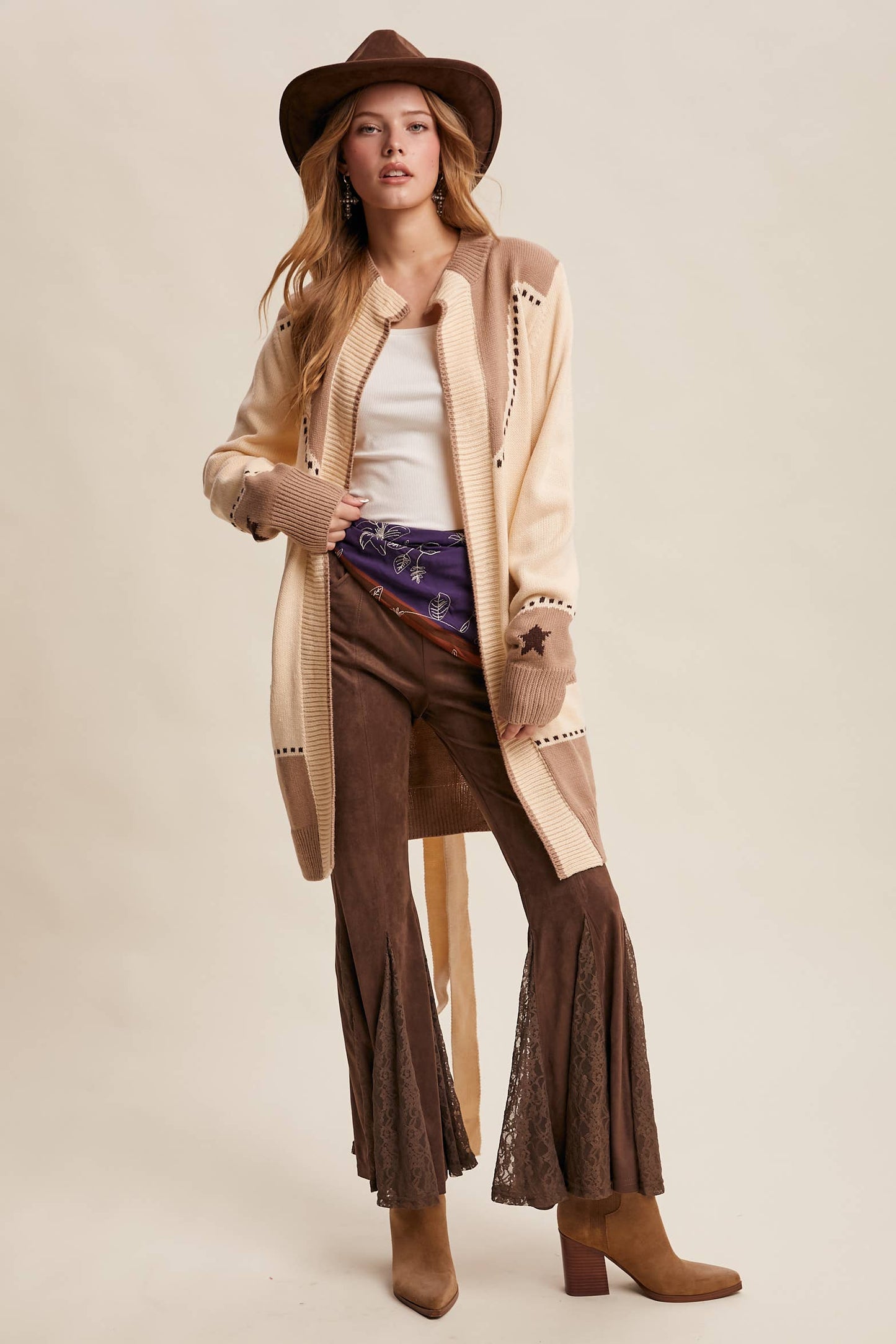 Western Horseshoe Belted Cardigan