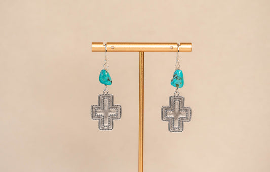 Earrings Sterling Silver Cross and Turquoise